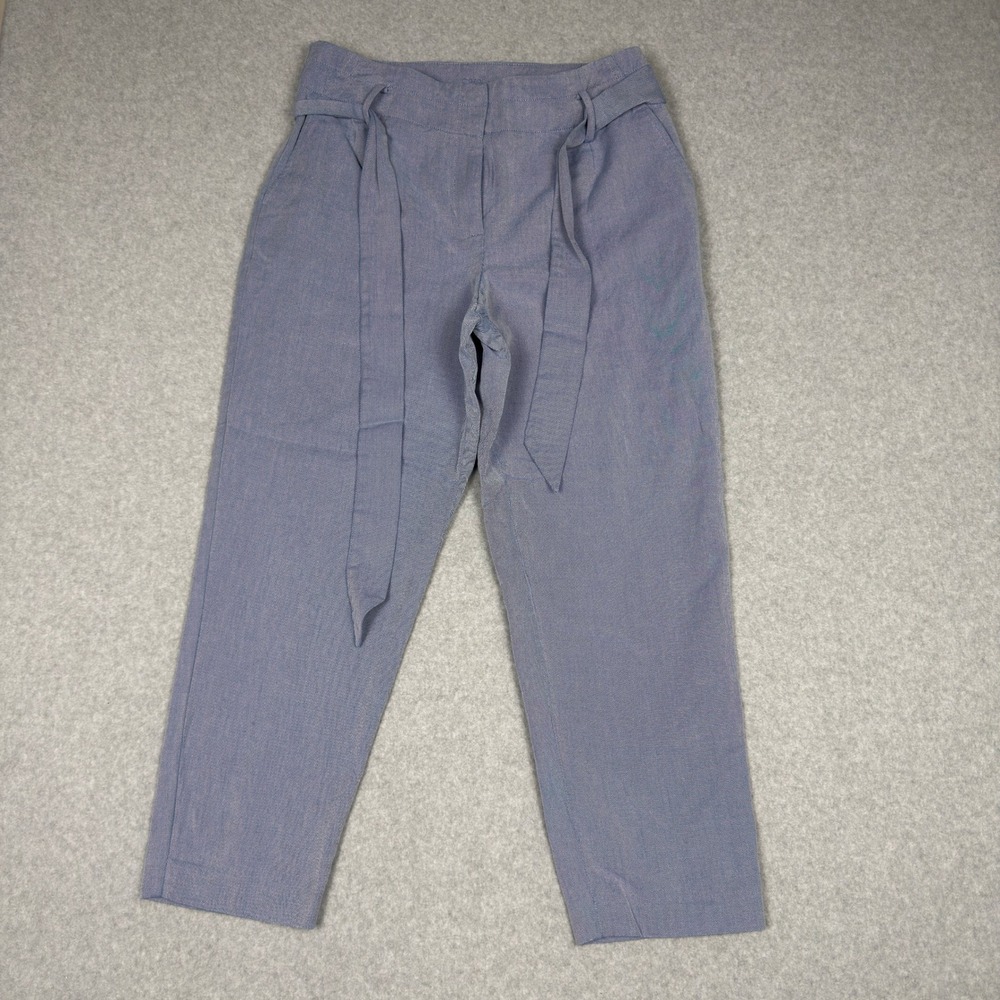 Talbots Blue Linen Blend Belted Tapered Pants Sz 10 Business Casual Coastal Work